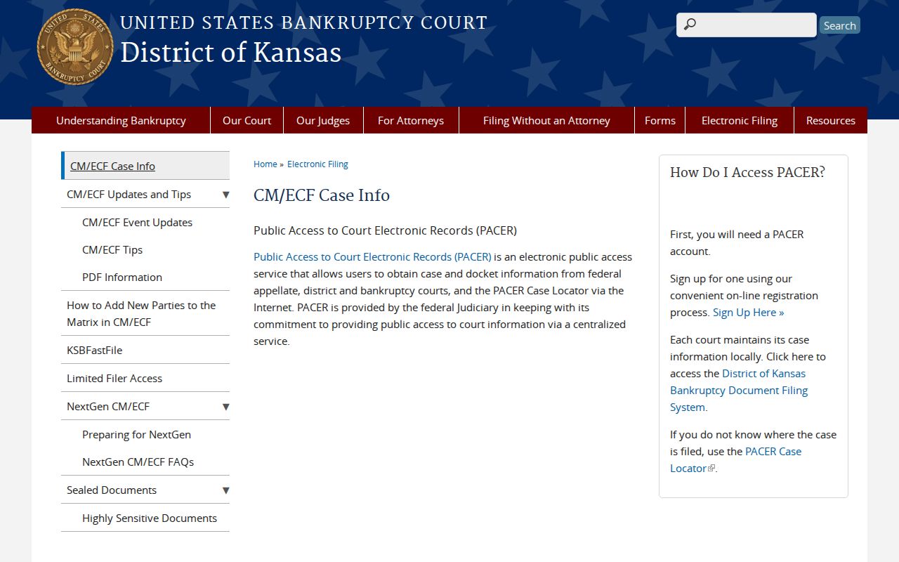 Kansas Bankruptcy Court CM ECF case information