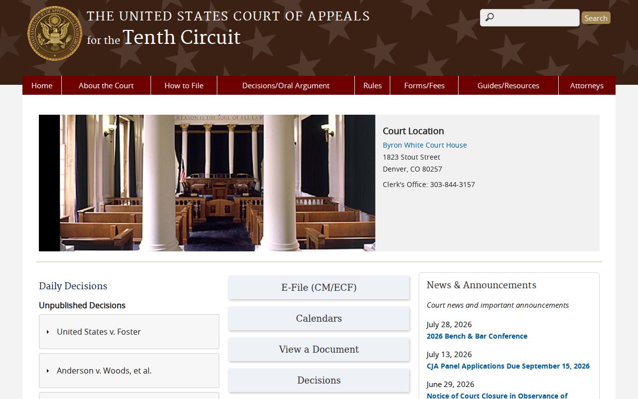 Official Tenth Circuit federal appellate court website
