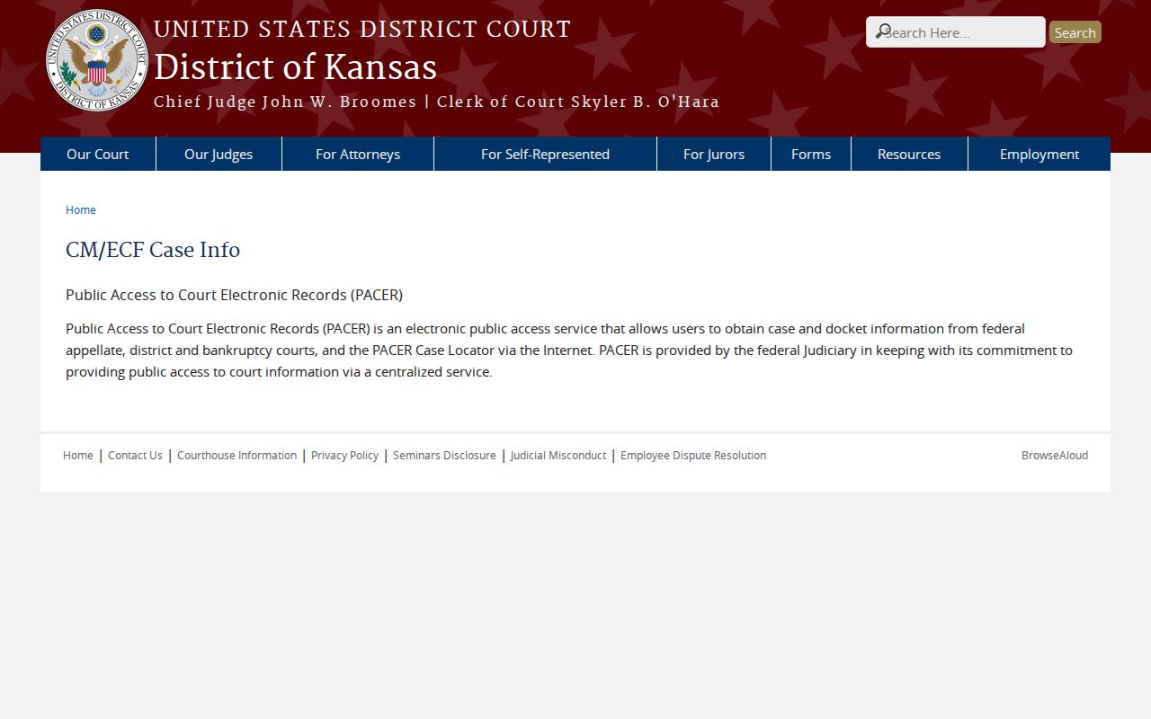 District of Kansas CM ECF case information page