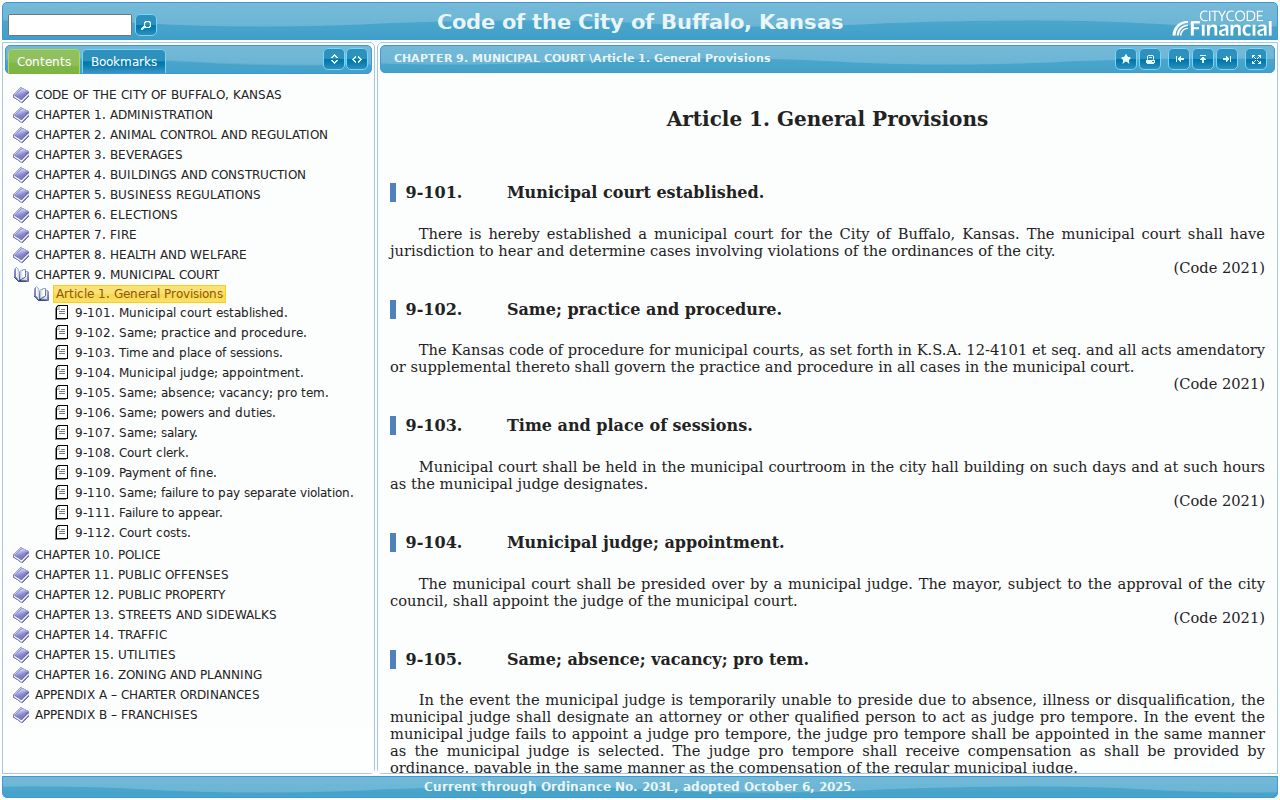 Official Buffalo Chapter 9 municipal court code
