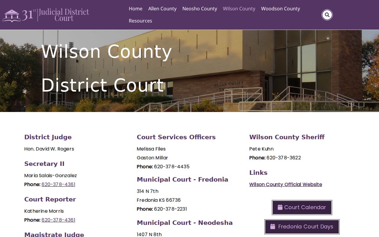 Wilson County court docket and calendar access page