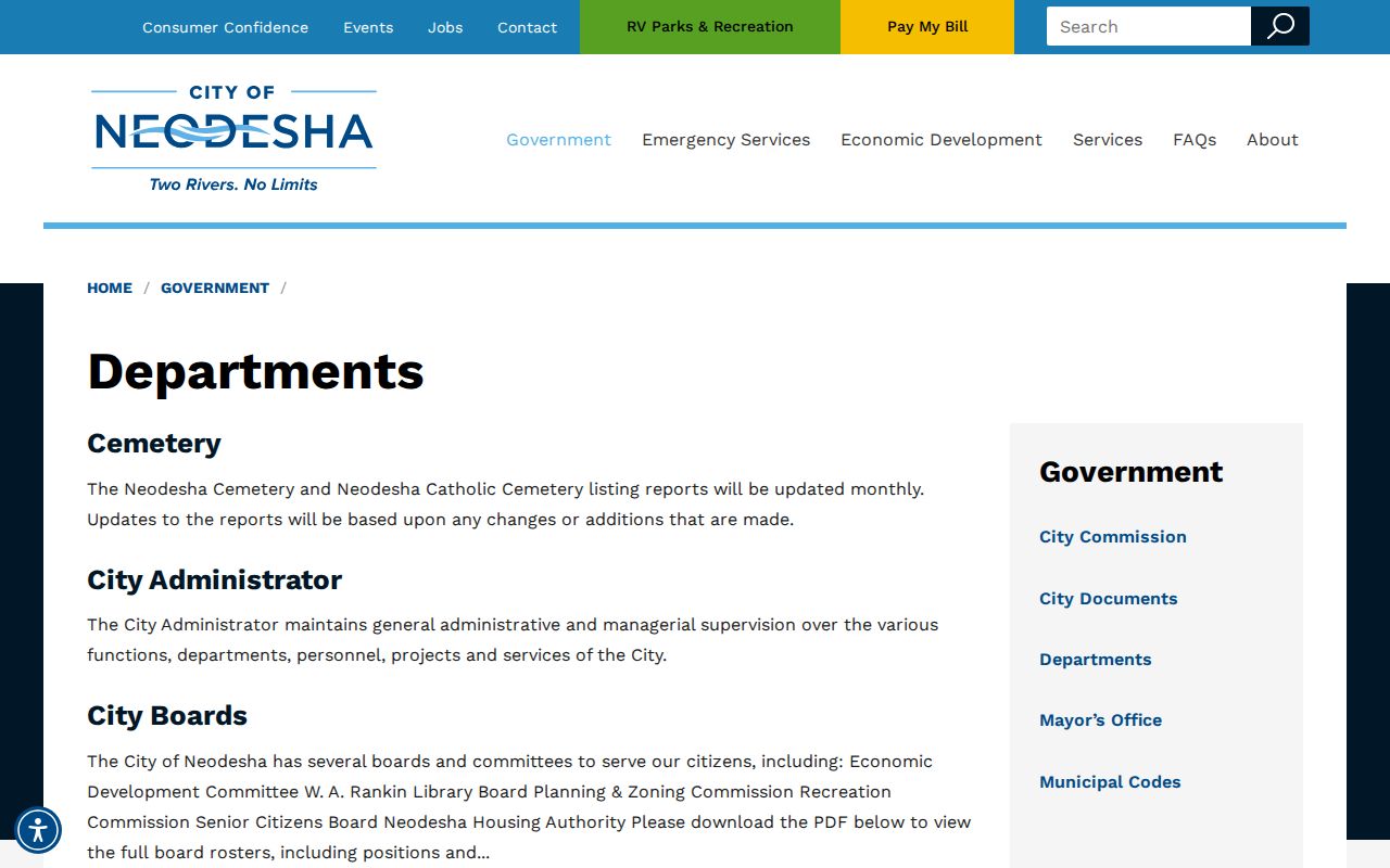 Neodesha city departments and court navigation