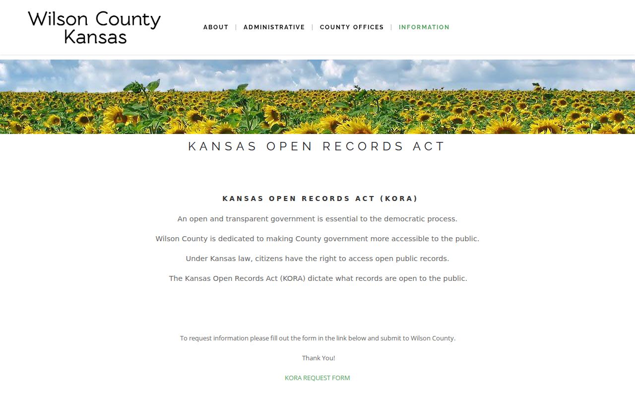 Wilson County Kansas Open Records Act request instructions