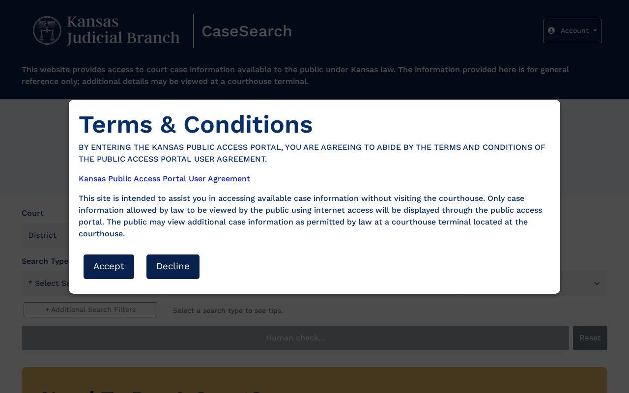 Kansas CaseSearch fields used for Wilson County case searches
