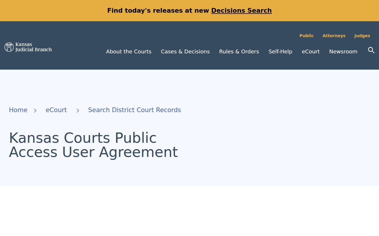 Kansas public portal user agreement for Wilson County case search