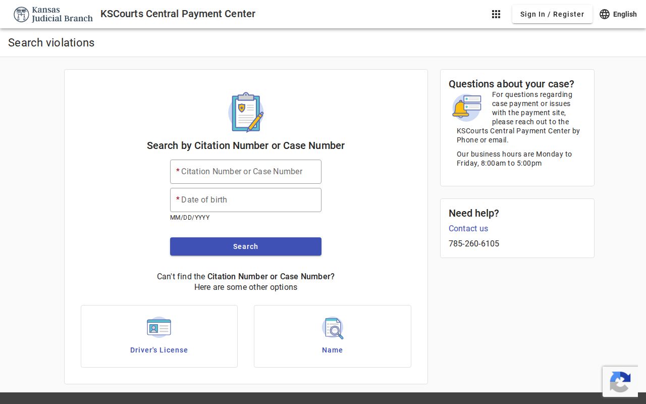Central Payment Center traffic case search fields